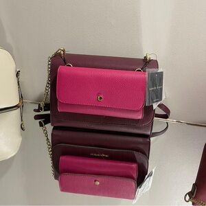 Nanette Lepore Gerri Solid Crossbody Bag 2 in 1  Mulberry/Bright Pink  - New -